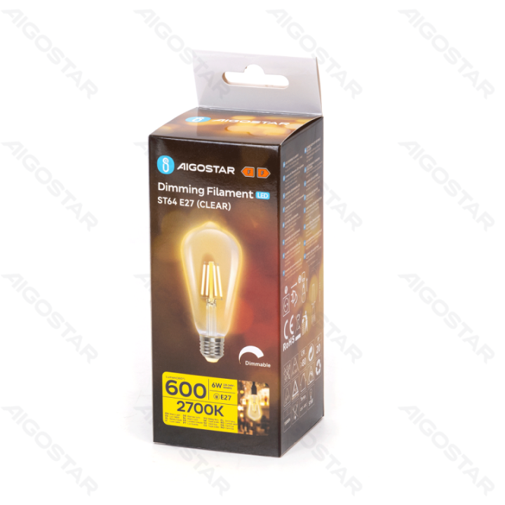 LED reguliuojama filamento ST64 E27 6W 2700K