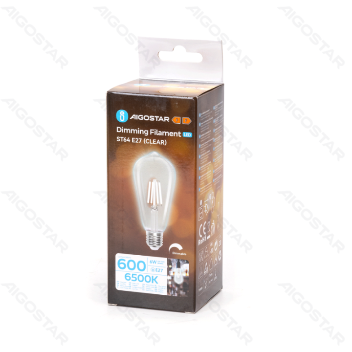 LED reguliuojama filamento ST64 E27 6W 6500K