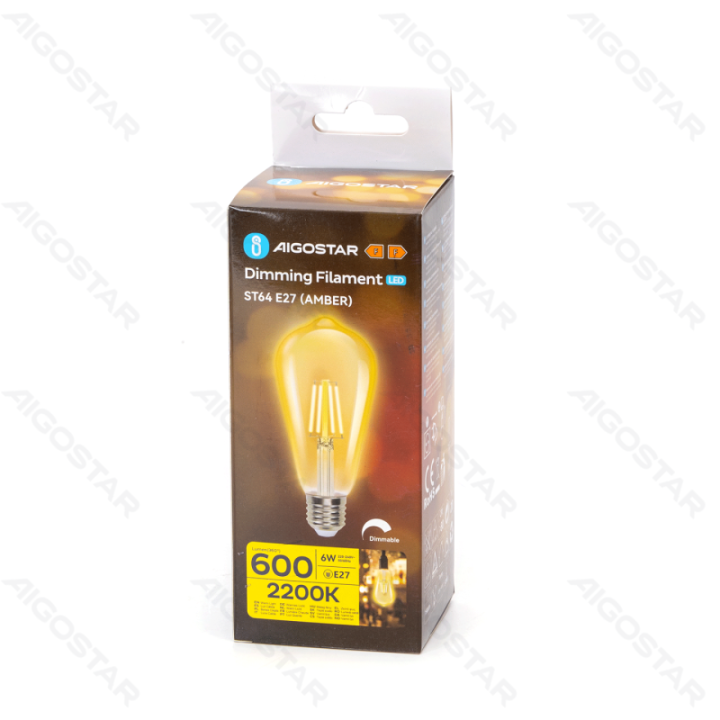 LED reguliuojama filamento ST64 E27 6W 2200K