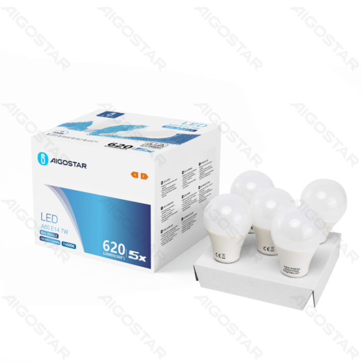 LED A60 E14 7W 6500k 5pcs