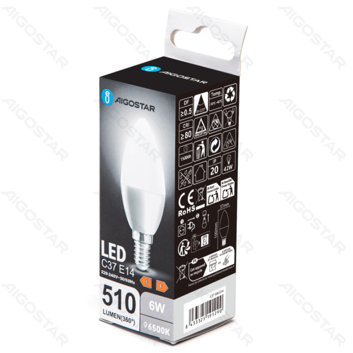 LED C37 E14 6W 6500K