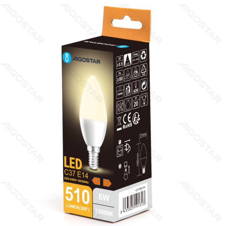LED C37 E14 6W 3000K