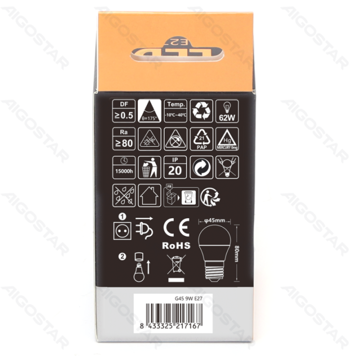 LED G45 E27 9W 3000K