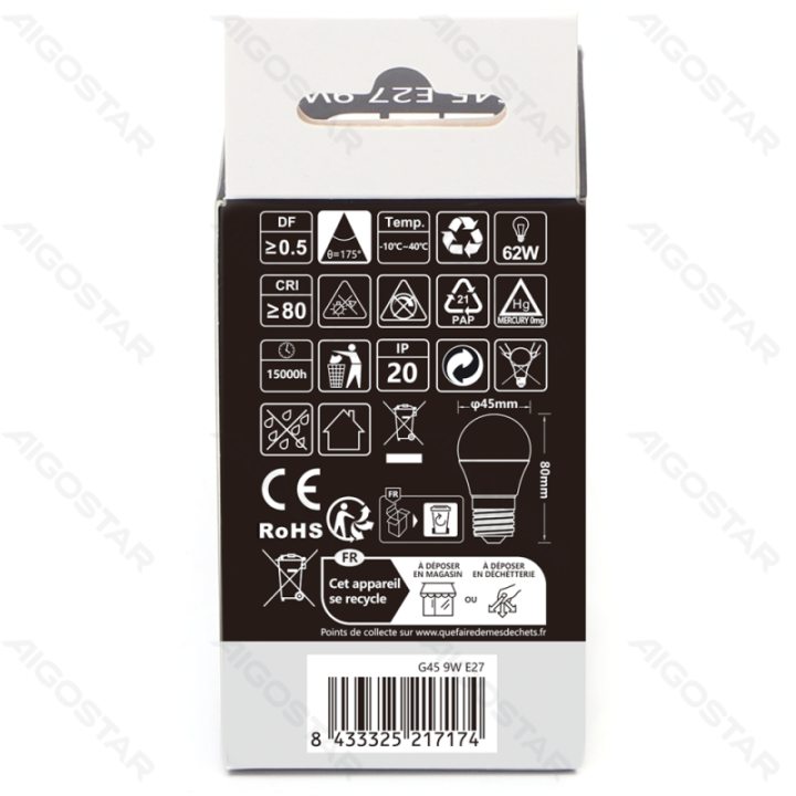 LED G45 E27 9W 6500K