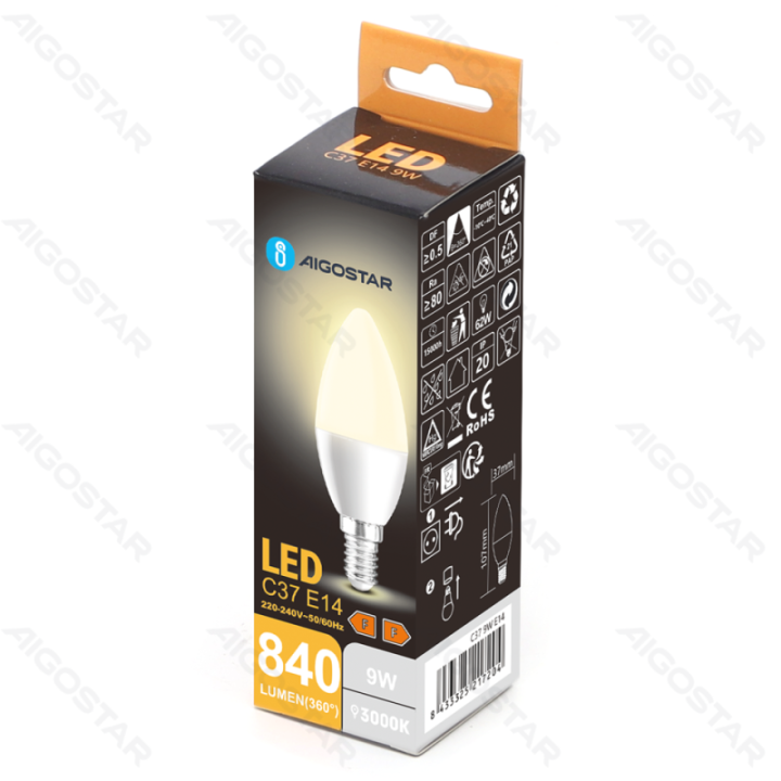 LED C37 E14 9W 3000K