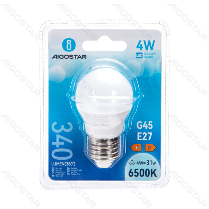 LED G45 apvalioji lemputė-E27-4W-6500K-340lm