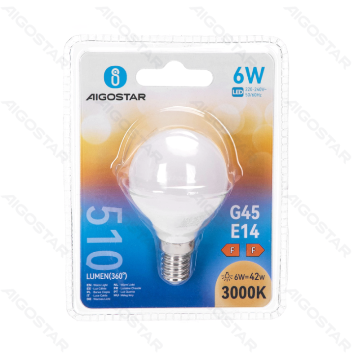 LED G45 globos lemputė-E14-6W-3000K-510lm
