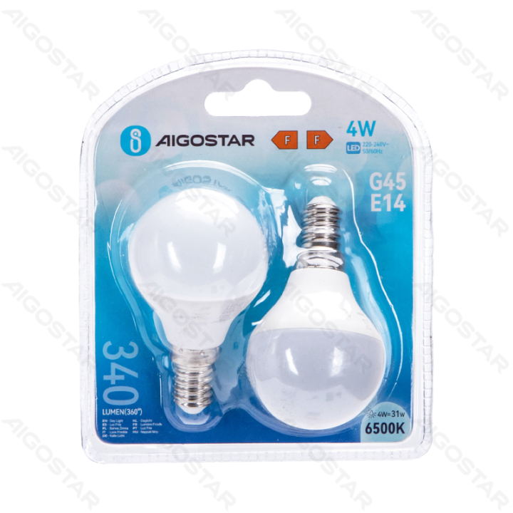 LED G45 Globe Bulb-E14-4W-6500K-340lm-2 pcs