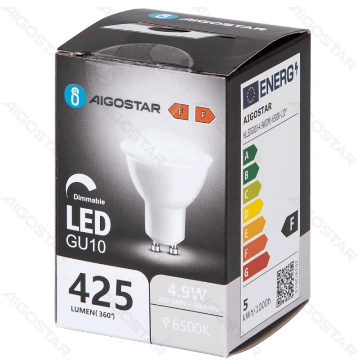 LED GU10 4.9W 6500K Reguliuojamas lempos gaubtas