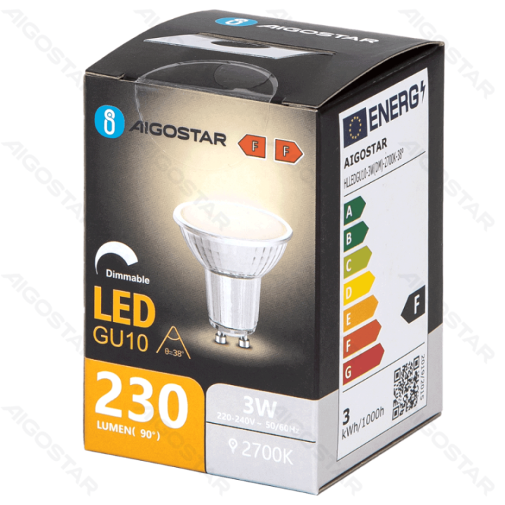 LED GU10 3W 2700K Reguliuojamas stiklinis lempos gaubtas