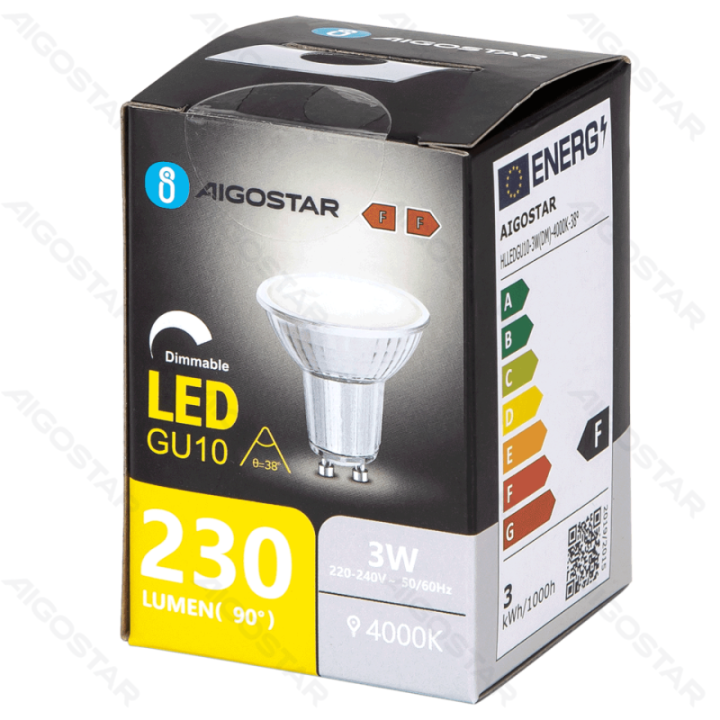 LED GU10 3W 4000K Reguliuojamas stiklinis lempos gaubtas