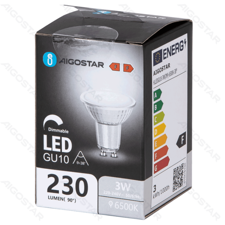 LED GU10 3W 6500K dimmable glass lamp cup