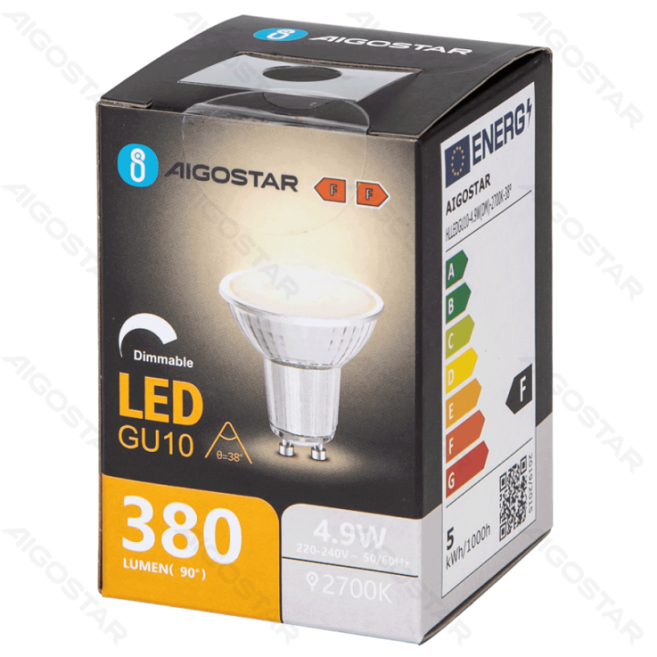 LED GU10 4.9W 2700K Reguliuojamas stiklinis lempos gaubtas