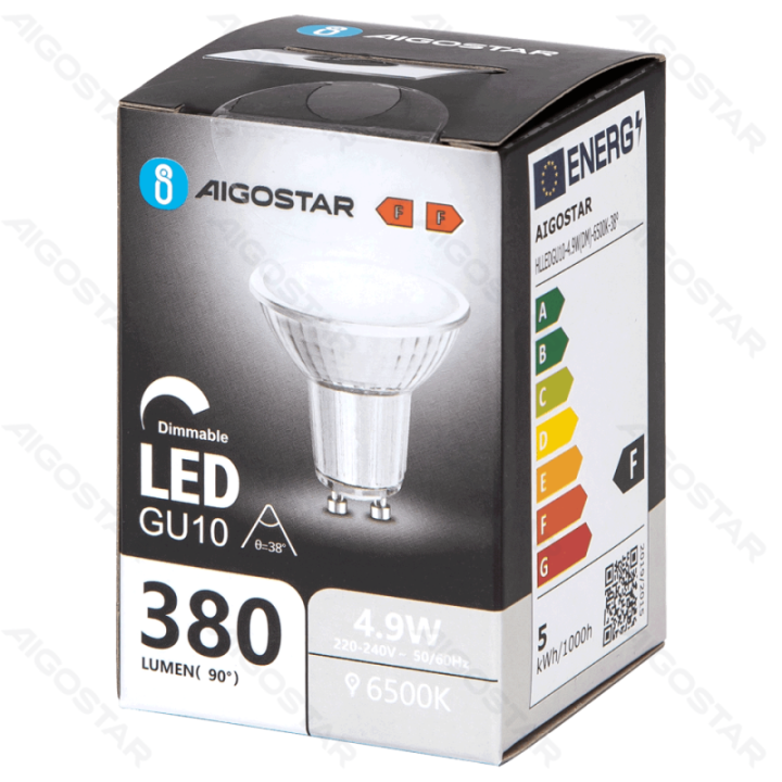LED GU10 4.9W 6500K Reguliuojamas stiklinis lempos gaubtas