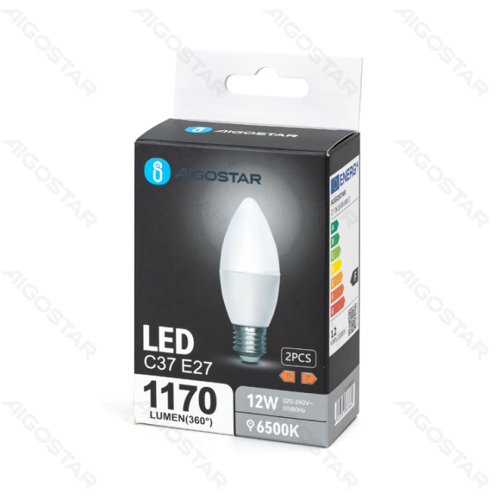 LED lemputė C37 E27 12W 6500K 2 vnt.
