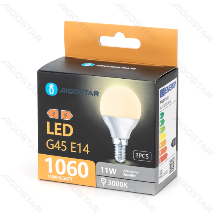 LED lemputė G45 11W 3000K 1060lm E14 2pcs