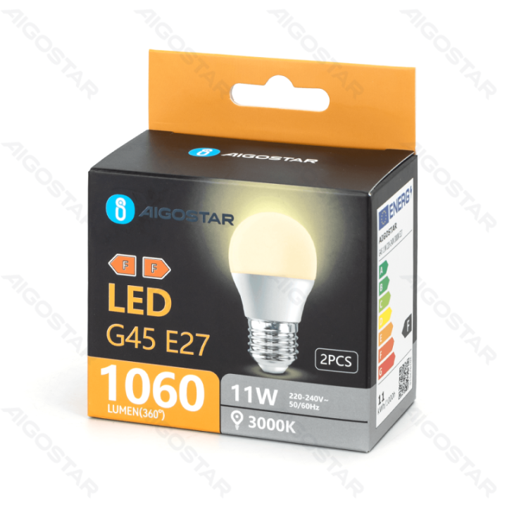 LED lemputė G45 11W 1060lm 3000K E27 2pcs