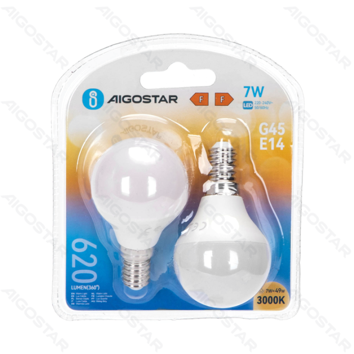 LED G45 Globe Bulb-E14-7W-3000K-620lm-2 pcs