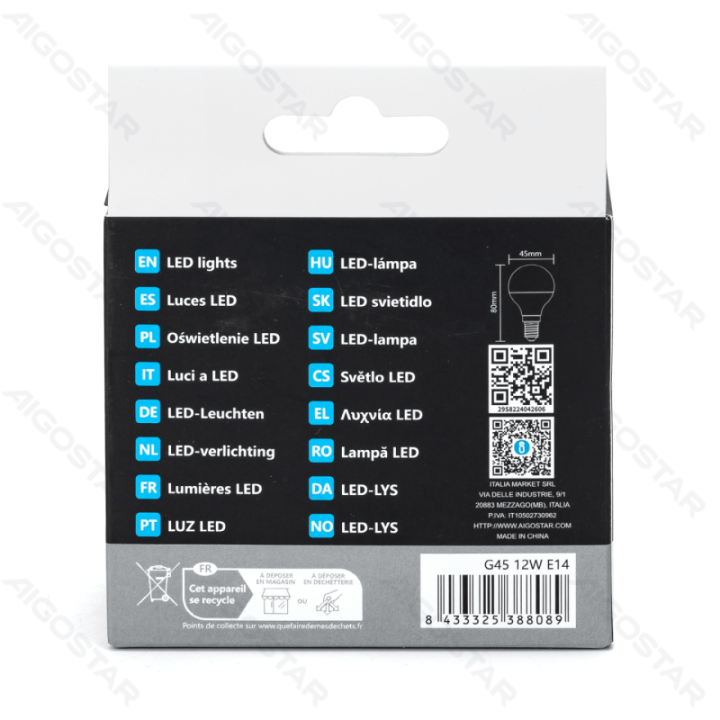 LED lemputė G45 12W 6500K 1170lm E14 2pcs