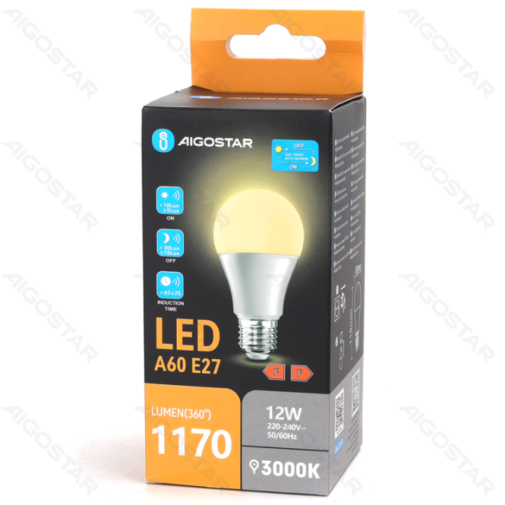LED jautri šviesai indukuota lemputė A60 E27 12W 3000K