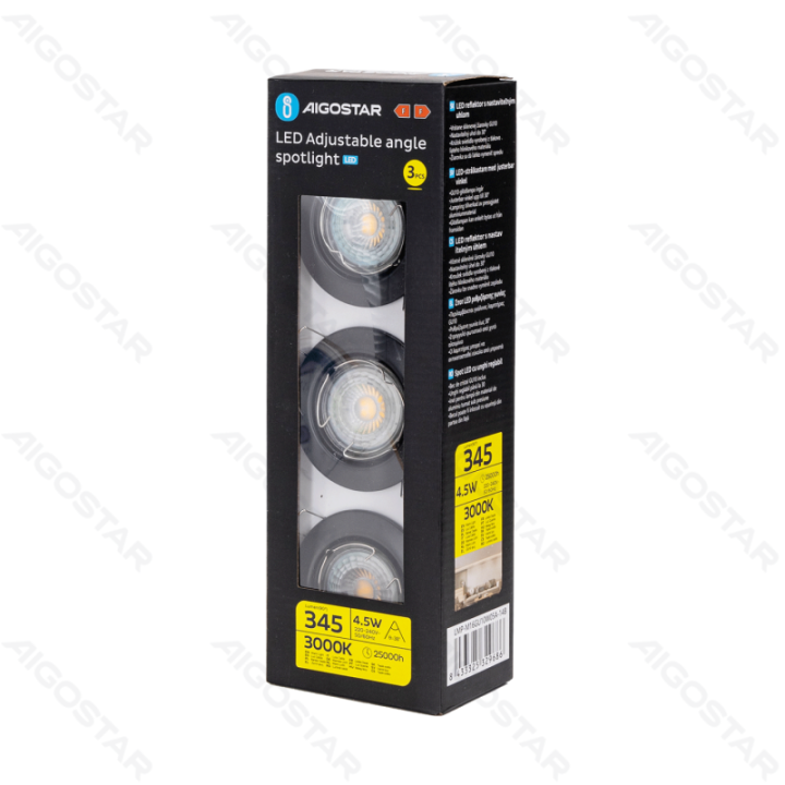 LED Reguliuojamo kampo prožektorius 4.5W 3000K (įpjova: 65mm) 3PCS