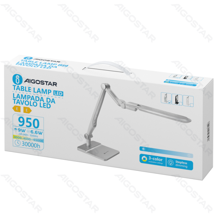 LED Reguliuojama stalinė lempa Sidabrinė 9W 3000-6500K