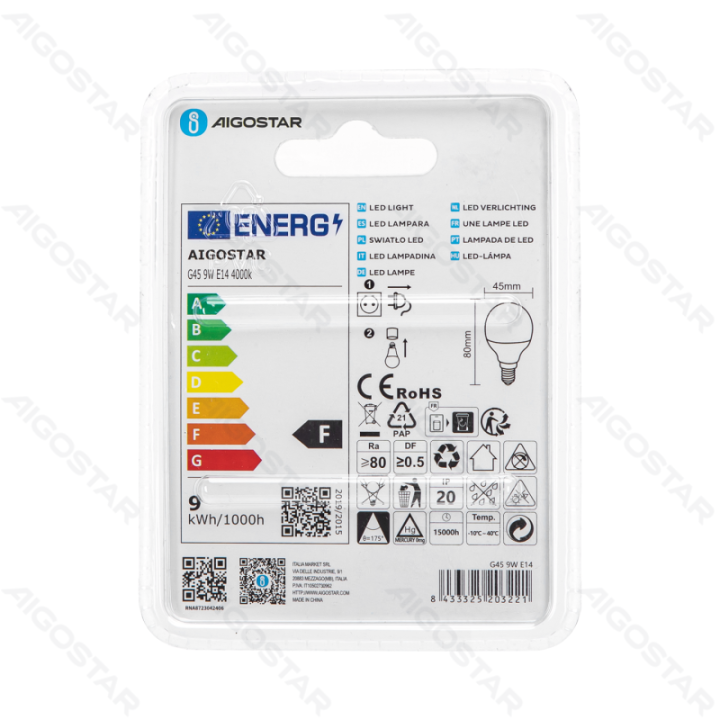 LED G45 Sferinė lemputė-E14-9W-4000K-840lm
