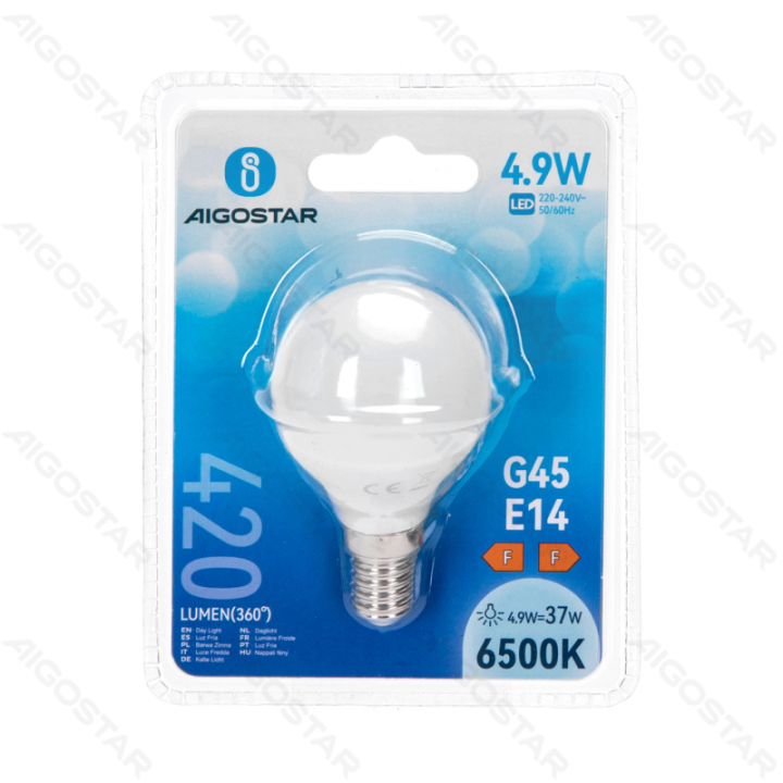 LED G45 Sferinė lemputė-E14-4.9W-6500K-420lm