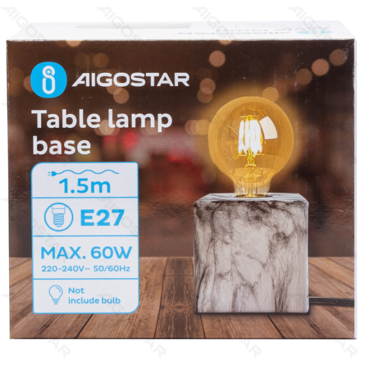 Table lamp base, Bulb not included, E27, Imitation marble pattern, Cubic
