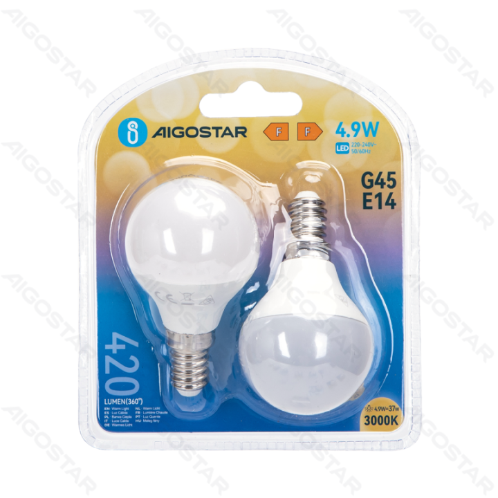LED G45 Globe Bulb-E14-4.9W-3000K-420lm-2 pcs