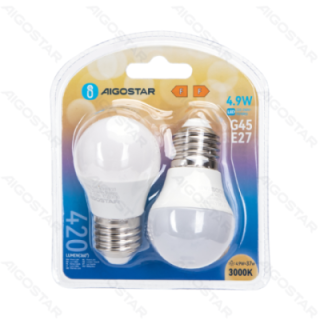 LED G45 Globe Bulb-E27-4.9W-3000K-420lm-2 pcs
