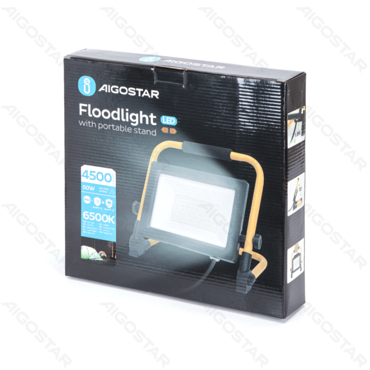 LED floodlight with portable stand 50W 4500lm 6500K IP65