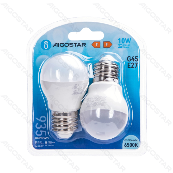 LED G45 Globe Bulb-E27-10W-6500K-935lm-2 pcs