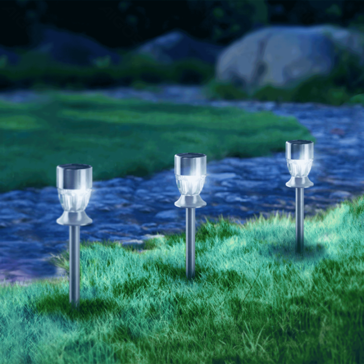 LED Solar Ambient Lawn Light Stainless Steel Diamond RGB