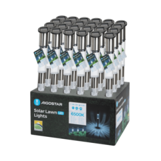 LED Solar Ambient Lawn Light Stainless Steel High Post Stake 6500K