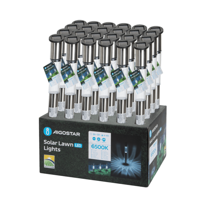 LED Solar Ambient Lawn Light Stainless Steel High Post Stake 6500K