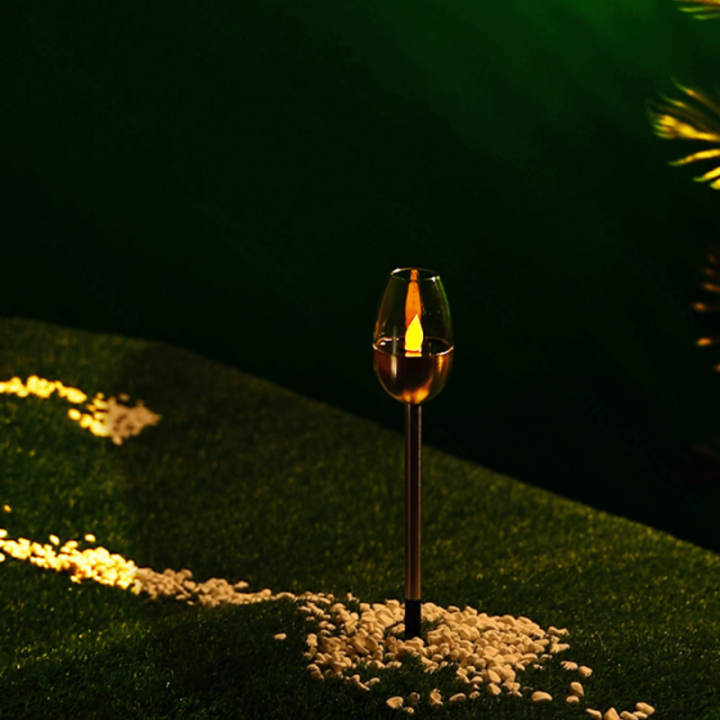 LED Solar Ambient Lawn Light Stainless Steel Flame 2700K