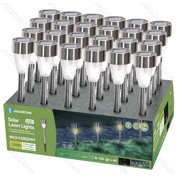 LED Solar Ambient Lawn Light Stainless Steel Flame 2700K