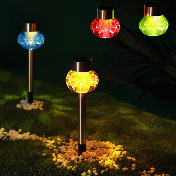 LED Solar Ambient Lawn Light Stainless Steel Mixed Color Flower Light