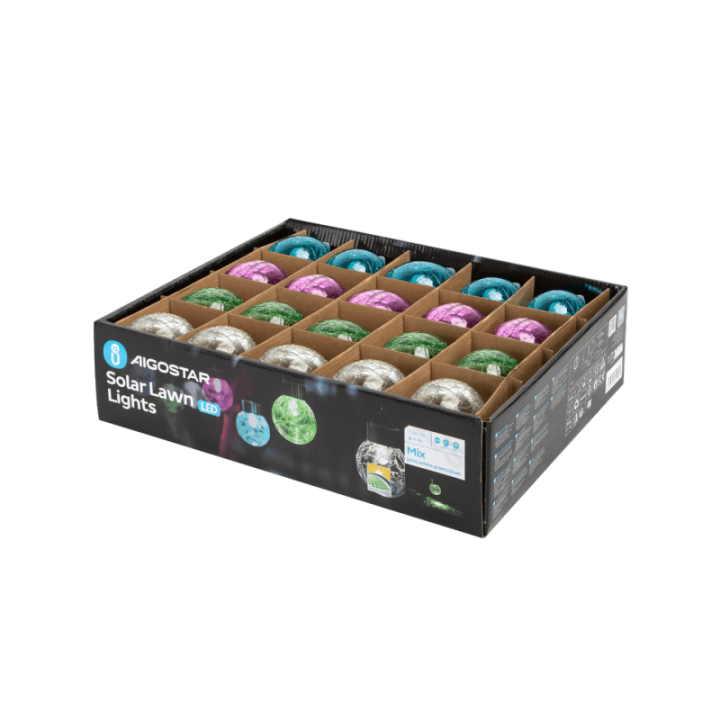 LED Solar Ambient Lawn Light Stainless Steel Cracked Ball RGB