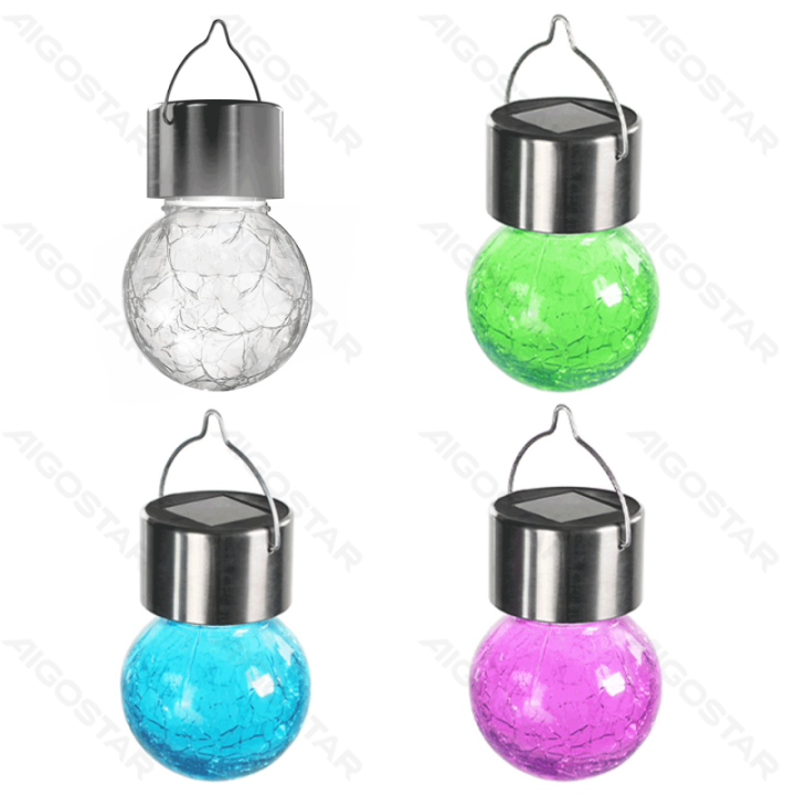 LED Solar Ambient Lawn Light Stainless Steel Cracked Ball RGB