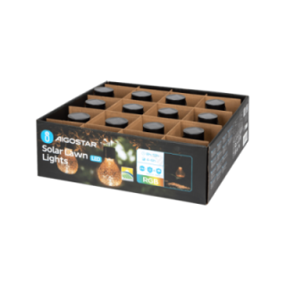 LED Solar Ambient Lawn Light Stainless Steel Hammered Glass RGB