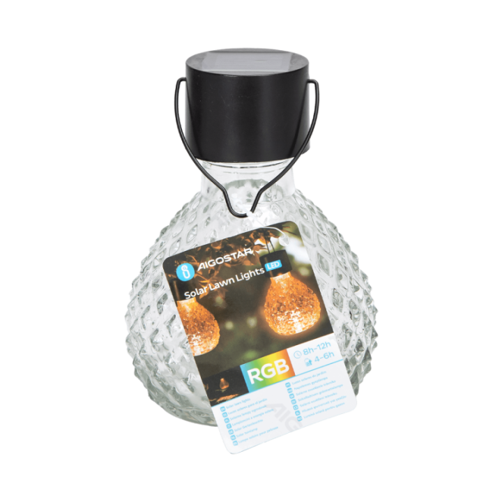 LED Solar Ambient Lawn Light Stainless Steel Hammered Glass RGB