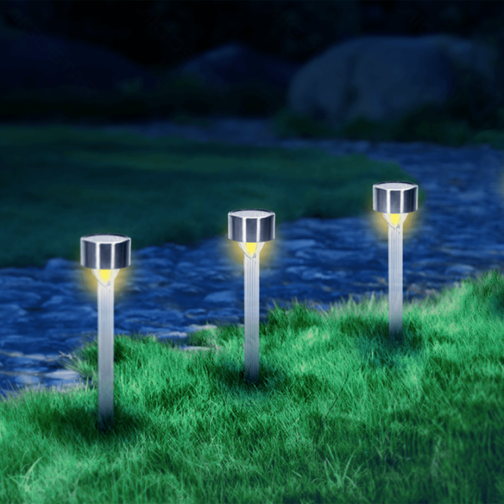 LED Solar Ambient Lawn Light Stainless Steel Integrated Lampshade 2700K