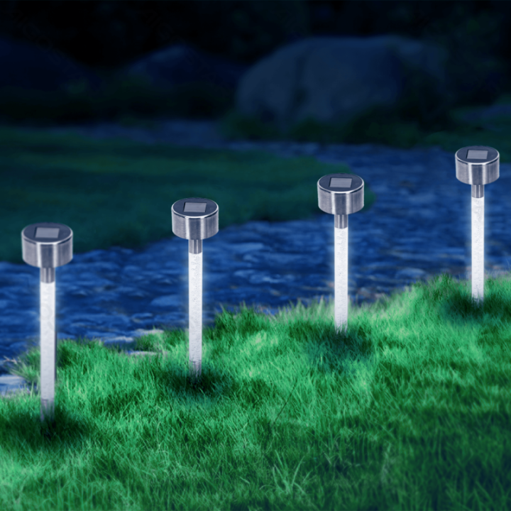 LED Solar Ambient Lawn Light Stainless Steel Bubble Stick Ground Insert 6500K