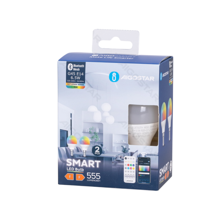 Bluetooth MESH G45 E14 6.5W RGB+CCT 2pcs ,with remote control