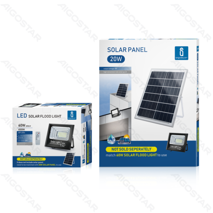 LED solar floodlight 60W 650lm 6500K IP67