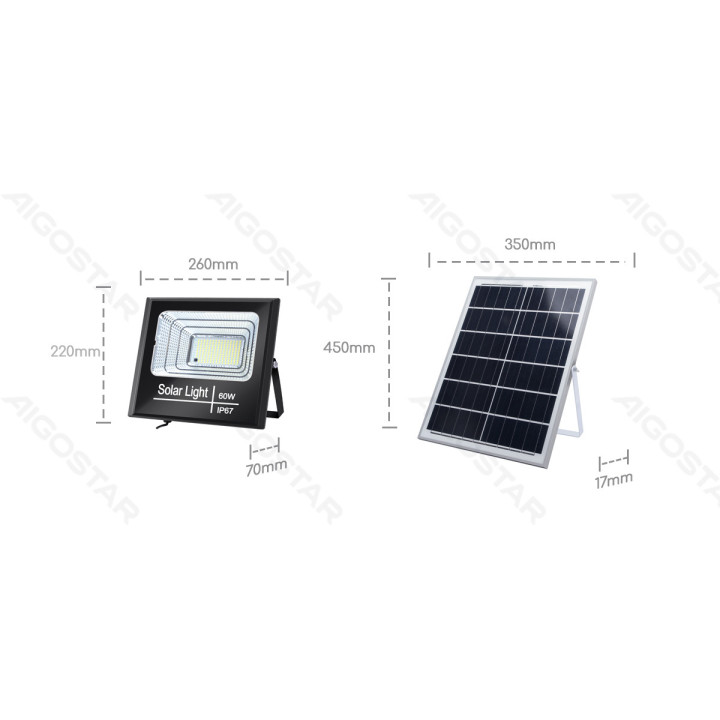 LED solar floodlight 60W 650lm 6500K IP67