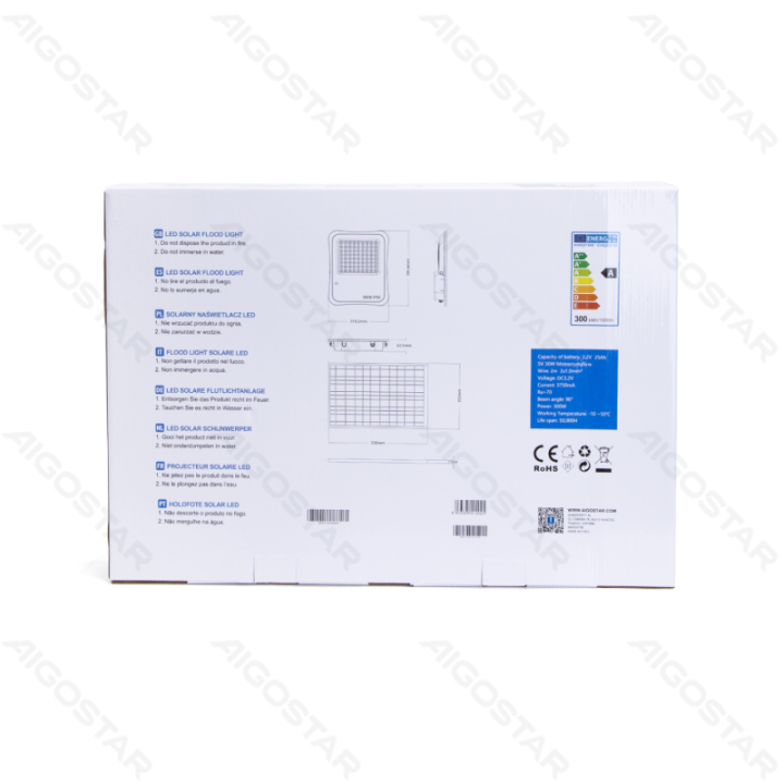 LED solar floodlight 300W 2400lm 6500K IP65