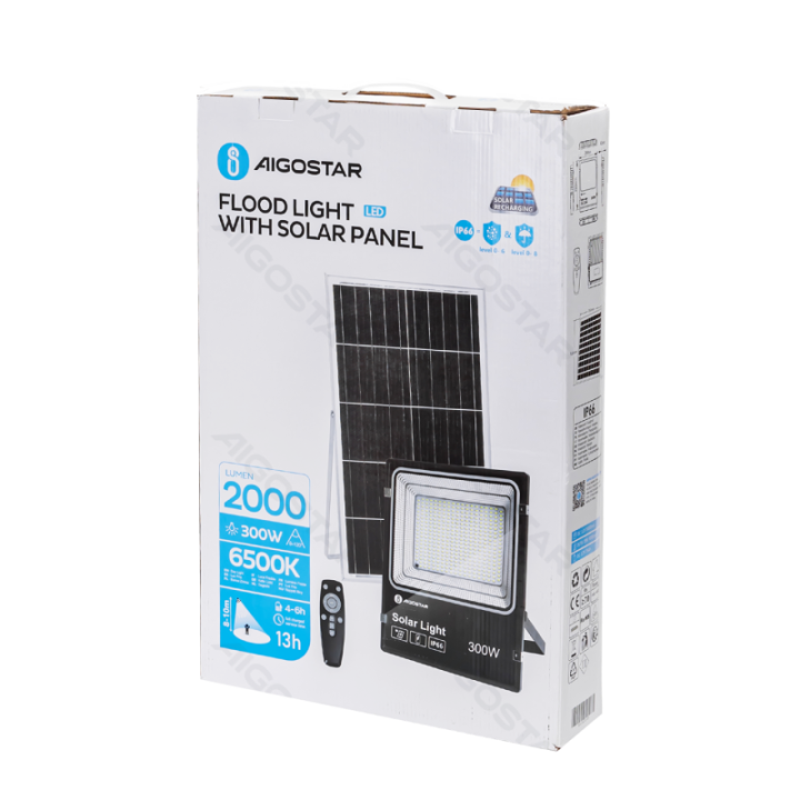 LED solar floodlight 300W 3000lm 6500K IP66